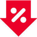 Percent sign inside of red arrow pointing down