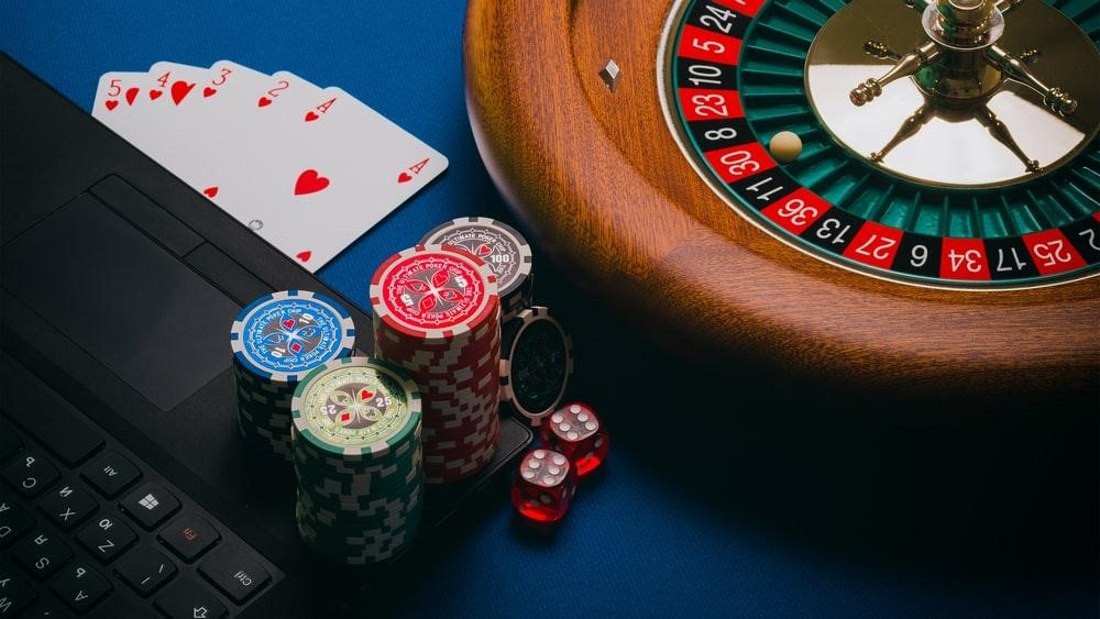 Gambling Table with a roulette wheel