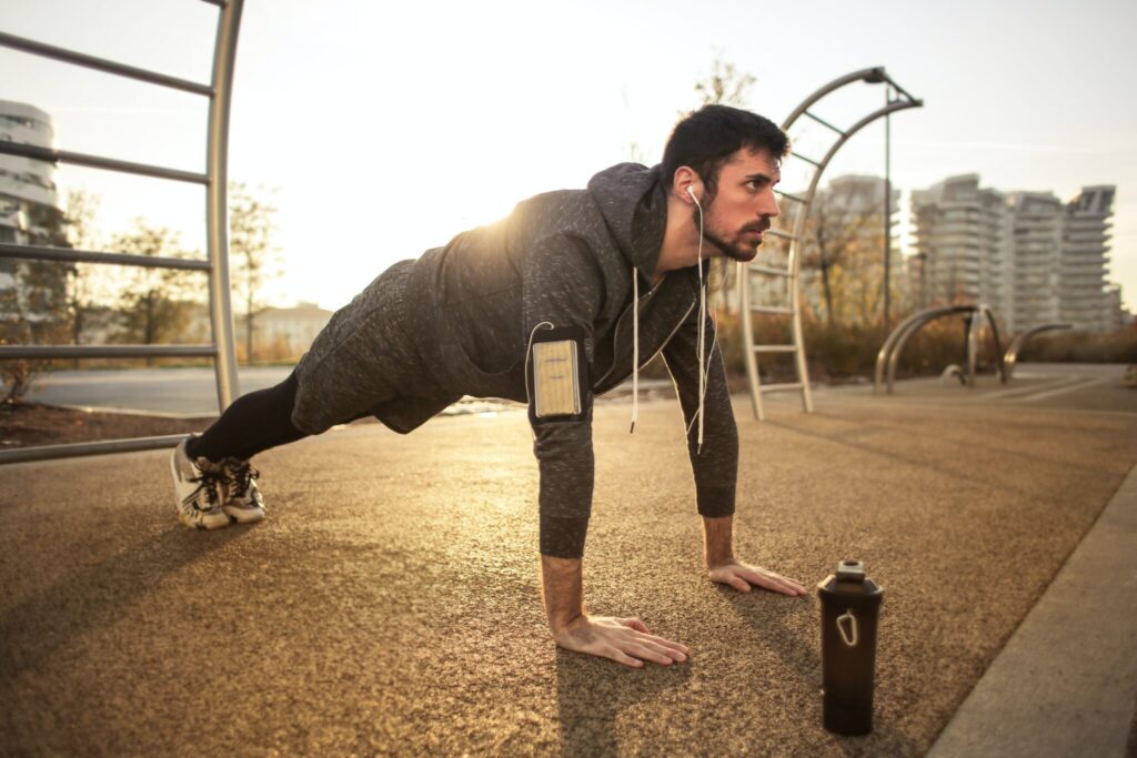 Man exercising at sunrise