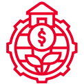 Icon showing outlines of a home, dollar sign, and a plant