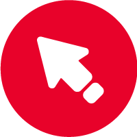 Icon of a computer mouse arrow inside of a red circle