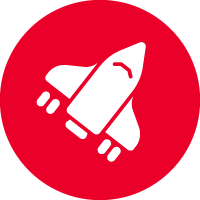 Icon of a flying airplane inside of a red circle