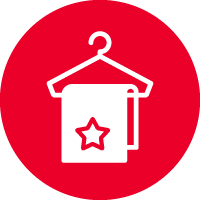 Icon of a towel on a hanger inside of a red circle