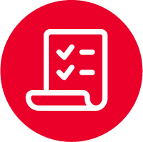 Icon of a checklist inside of a red circle