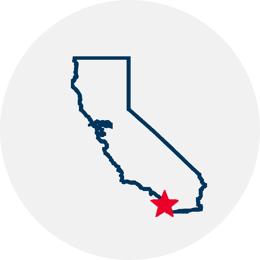 Drawn outline of Florida with a red star covering San Diego