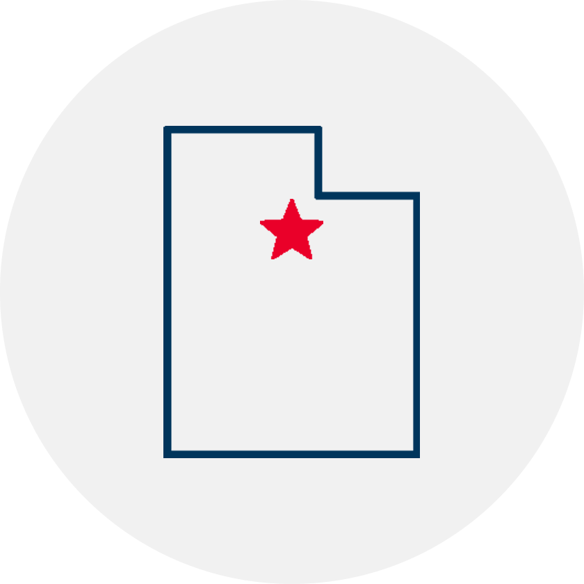 Drawn outline of Utah with a red star covering Salt Lake City